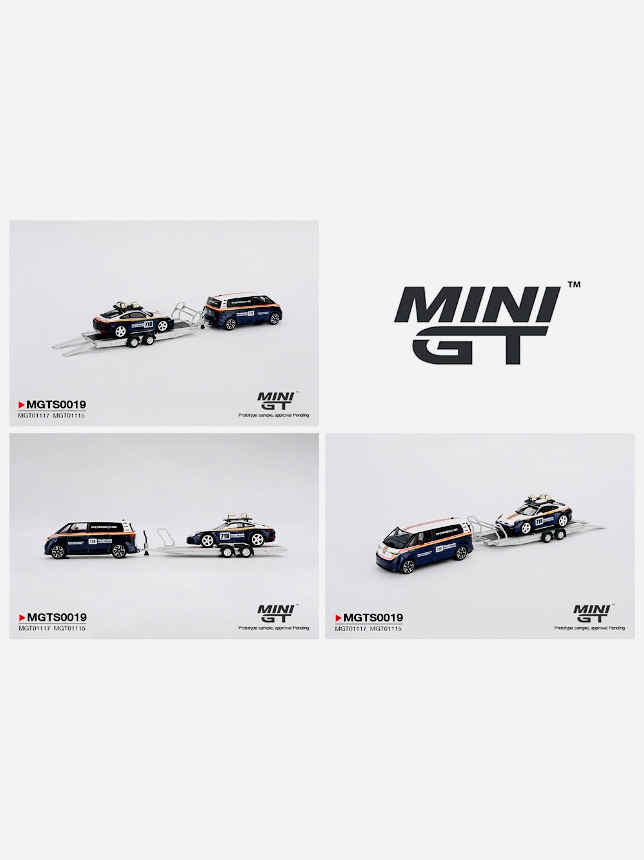 Mini GT Porsche Centrum Dakar #718 w/ Volkswagen ID Buzz Trailer