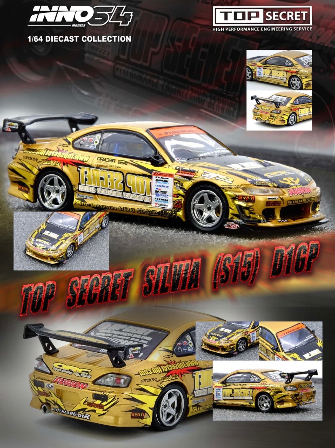 Inno64 Factory Sealed Top Secret Silvia S15 Gold D1 Grand Prix