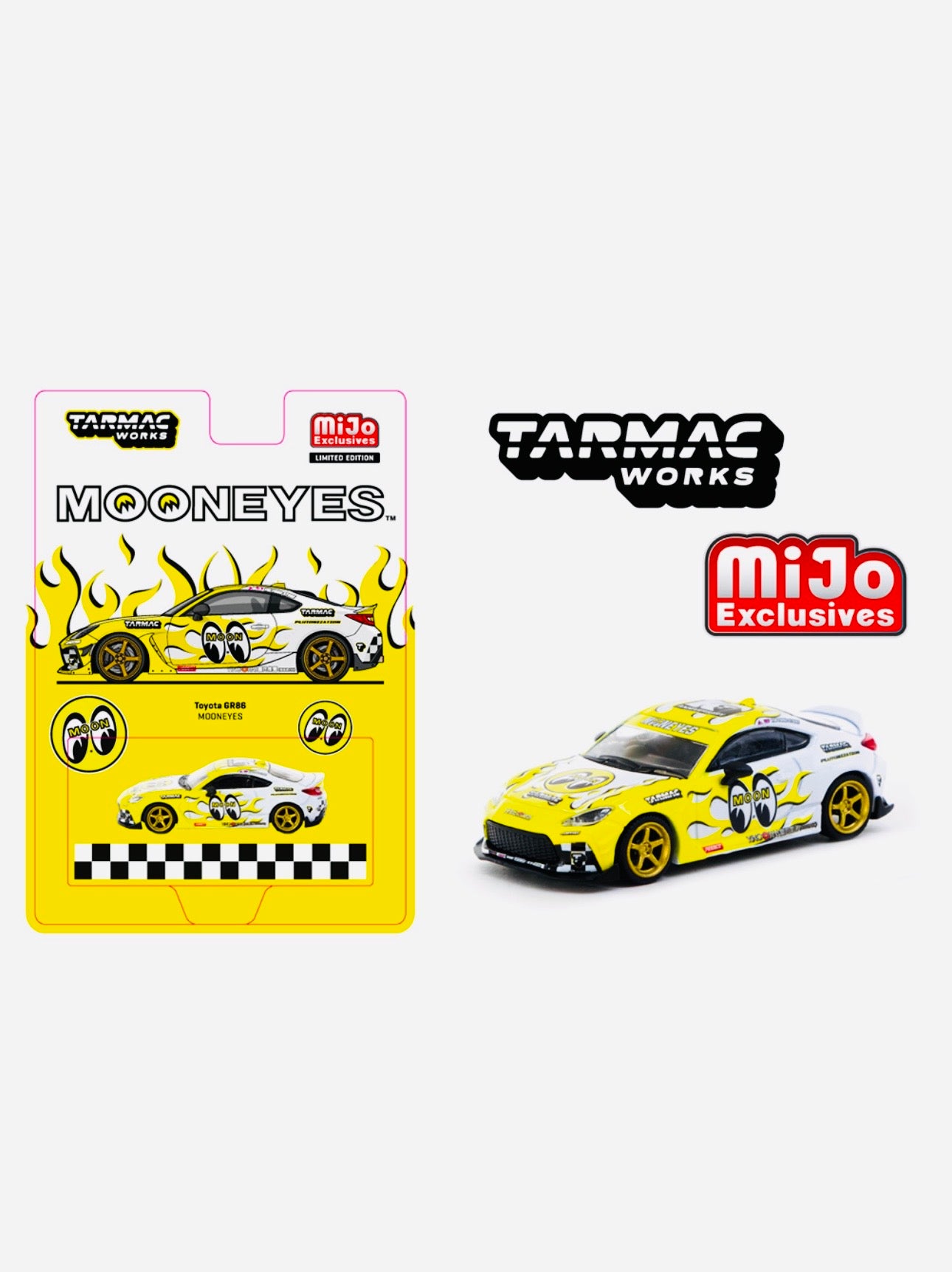 Tarmac Works Mijo Exclusive Global 64 Toyota GR86 Mooneyes Yellow