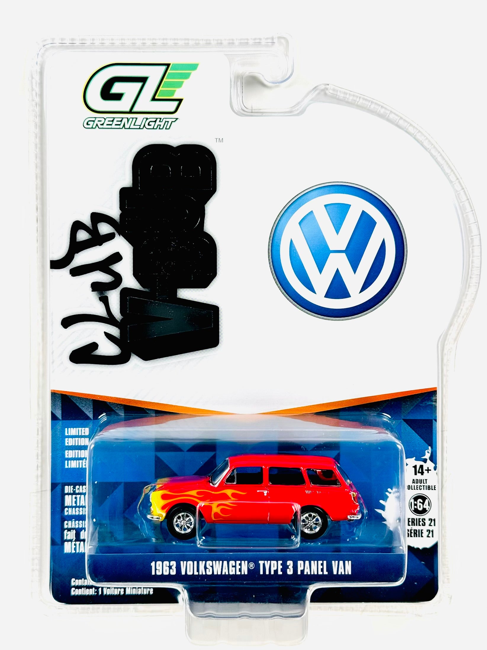 Greenlight Club V-Dub 1963 Volkswagen Type 3 Panel Van with Flames