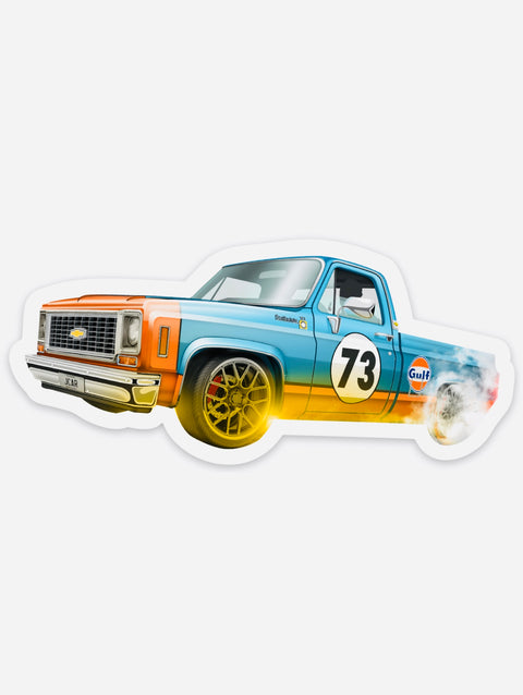 JCar Diecast Exclusive Gulf 1973 Chevrolet C10 Pick-Up Truck Diecut Sticker