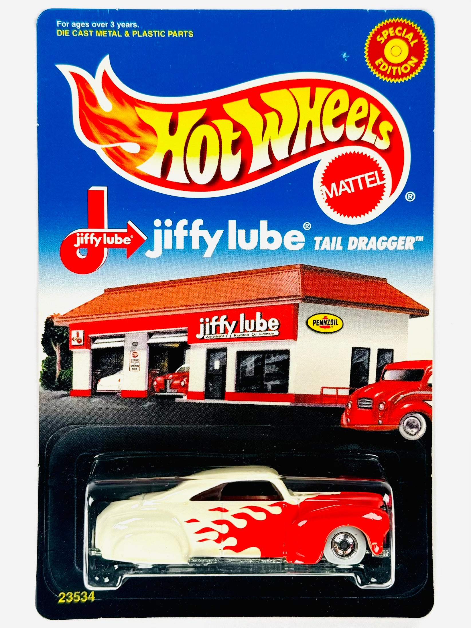 Hot Wheels 1998 Jiffy Lube Tail Dragger - Damaged Card – Jcardiecast