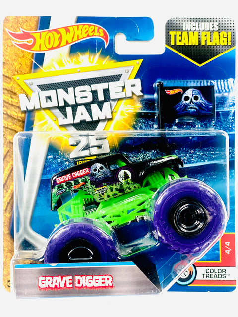 Hot Wheels 2017 Monster Truck & Car Monster Jam Color Treads Grave Digger (4/4) - Damaged Card