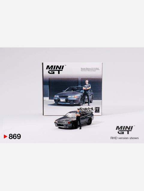 Mini GT Mijo Exclusive Nissan Skyline GT-R (R32) Nismo Gunmetal W/ Matsuda Figure Tsugio Matsuda Collection #869