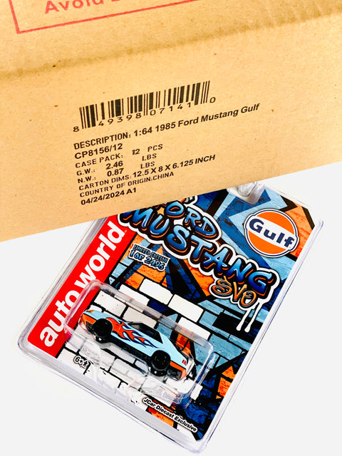 Auto World x JCar Diecast Exclusive Gulf 1985 Ford Mustang (12-Car Case)