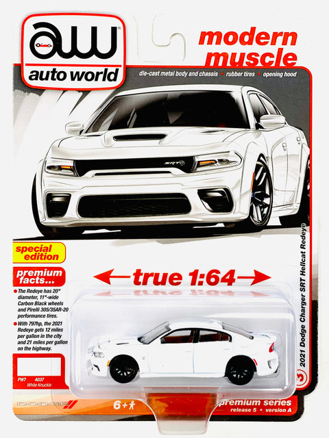 Auto World Modern Muscle 2021 Dodge Charger SRT Hellcat Redeye White Knuckle - Damaged Card
