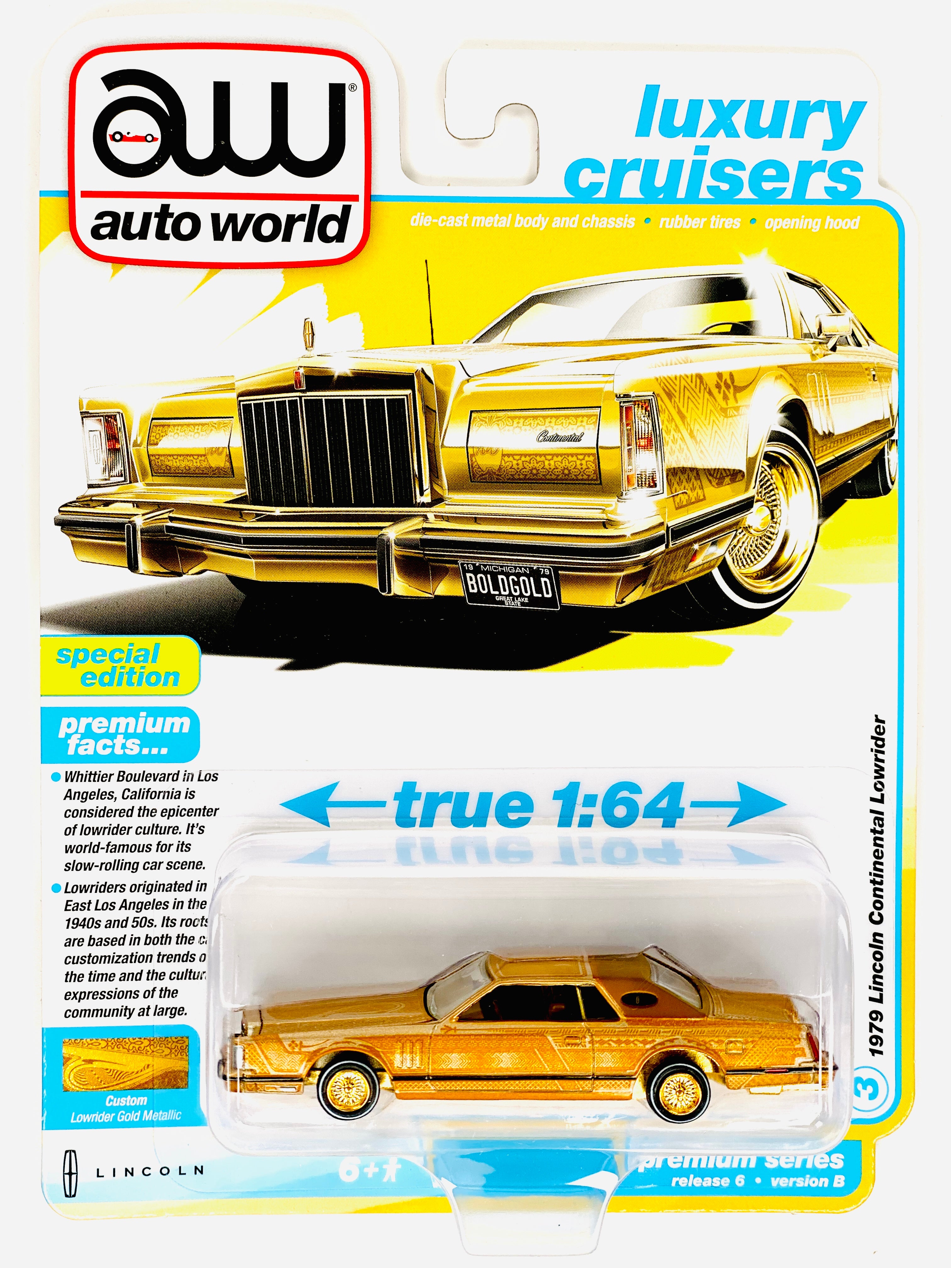 Auto World Luxury Cruisers 1979 Lincoln Continental Lowrider Gold