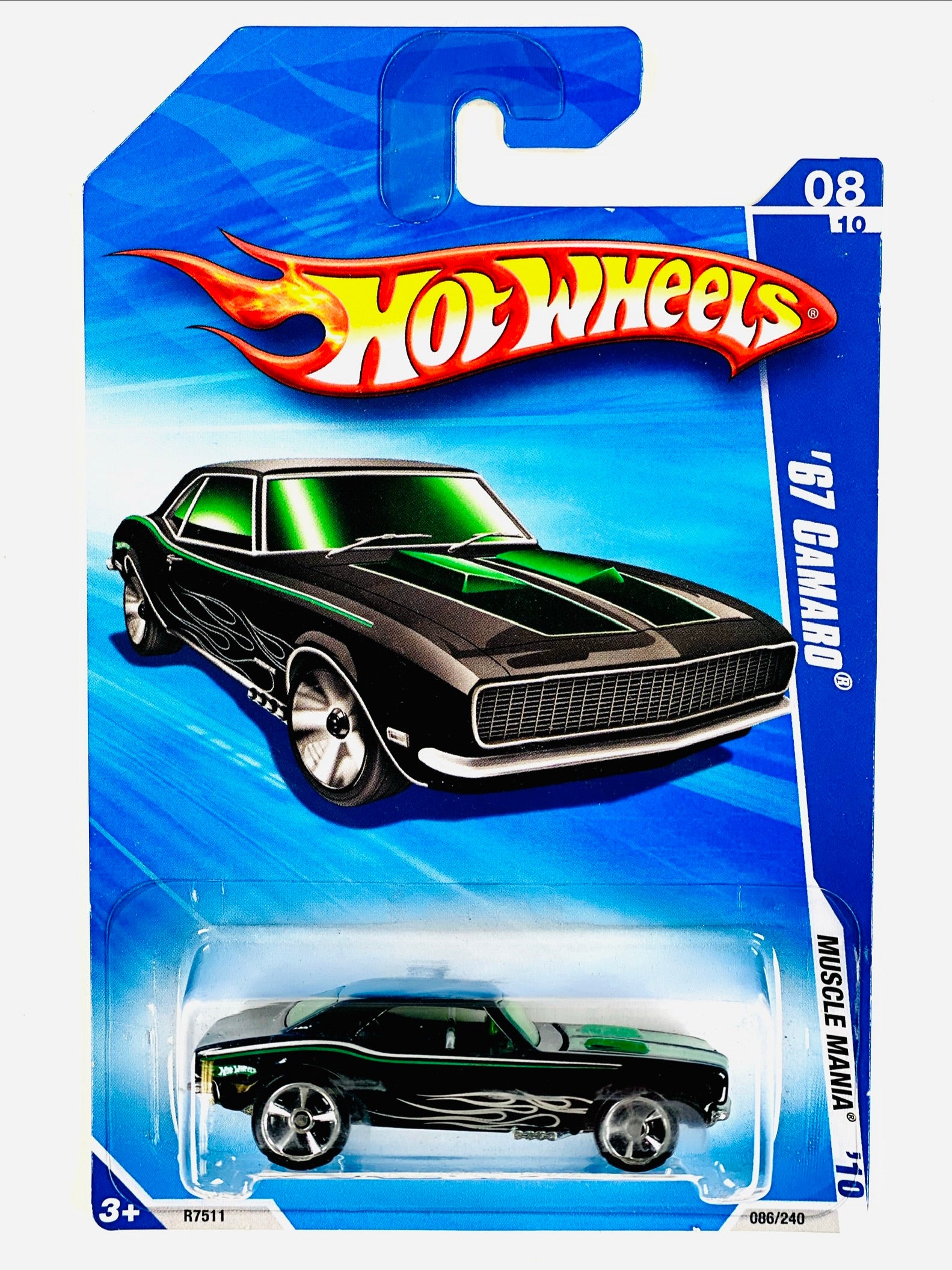 Hot Wheels Muscle Mania '67 Camaro Black & Green - Damaged Card