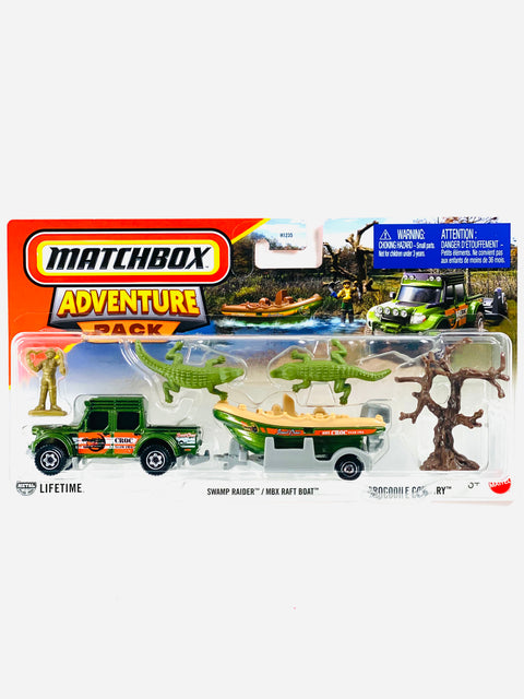 Matchbox 2025 Hitch & Haul Adventure Pack Case M Swamp Raider W/ MBX Raft Boat & Crocodile Country