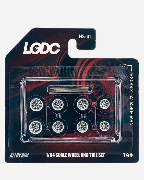LODC Series 2 Alloy 8 Spoke Rims Wheels & Tire Set W/ Axles NS-01 (1/7) - 2 (8mm), 4 (10mm), 2 (12mm)