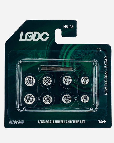 LODC Series 2 Alloy 5 Star Rims Wheels & Tire Set W/ Axles NS-03 (3/7) - 2 (8mm), 4 (10mm), 2 (12mm)