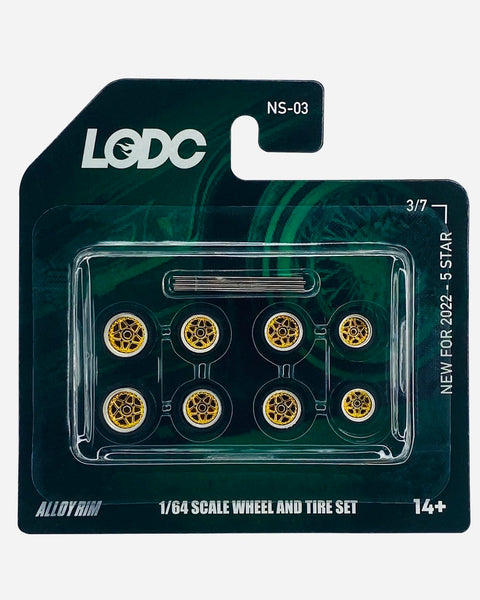 LODC Series 2 Alloy 5 Star Rims Wheels & Tire Set W/ Axles NS-03 (3/7) - 2 (8mm), 4 (10mm), 2 (12mm)
