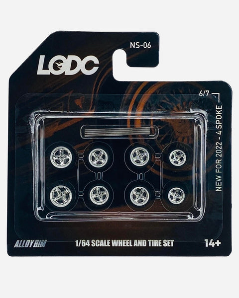 LODC Series 2 Alloy 4 Spoke Rims Wheels & Tire Set W/ Axles NS-06 (6/7) - 2 (8mm), 4 (10mm), 2 (12mm)