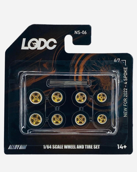 LODC Series 2 Alloy 4 Spoke Rims Wheels & Tire Set W/ Axles NS-06 (6/7) - 2 (8mm), 4 (10mm), 2 (12mm)
