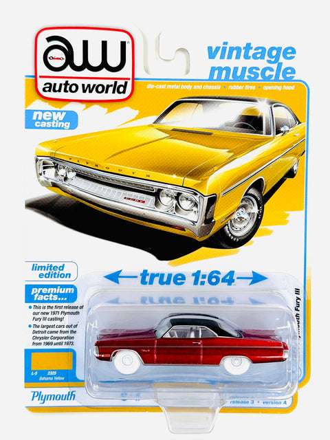 Auto World Vintage Muscle 1971 Plymouth Fury III Bahama Yellow Chase