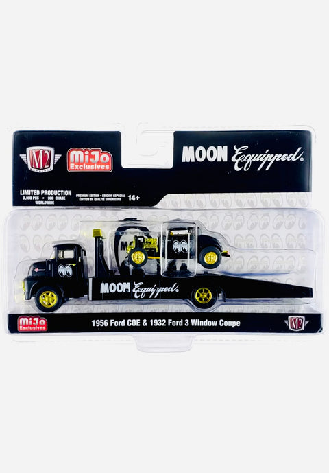 M2 Machines Auto Haulers Moon Equipped Ford COE & 1932 Ford 3 Window Coupe Chase