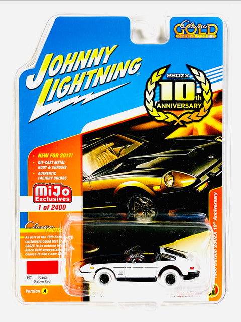 Johnny Lightning Mijo Exclusive Classic Gold 10th Anniversary 1980 Datsun 280ZX Rallye Red Chase - Damaged Blister