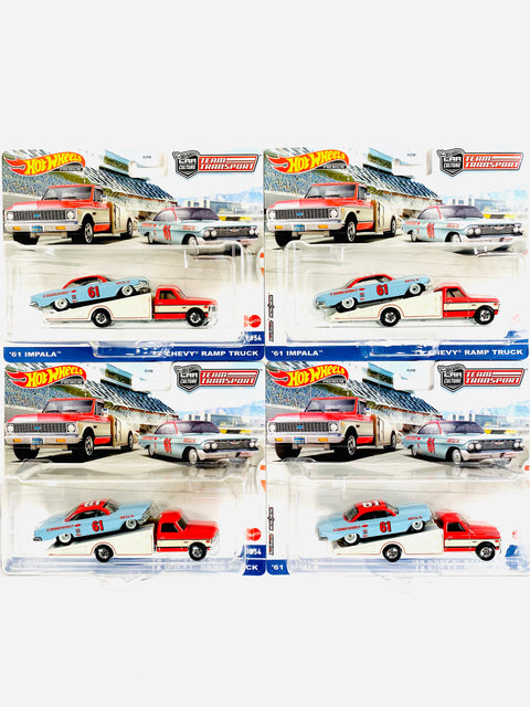 Hot Wheels 2023 Team Transport '61 Impala & '72 Chevy Ramp Truck #54 Solid Pack (4 Cars)