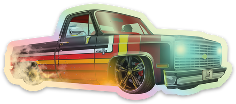 Auto World JCar Diecast Exclusive 1981 Chevy C10 Cheyenne Pick-Up Truck Holographic Diecut Sticker