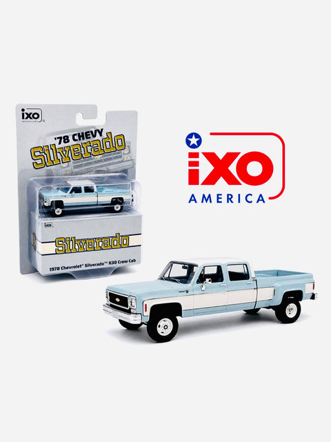 iXO Model 1978 Chevrolet Silverado K30 Crew Cab Fleetside Lifted Blue & White