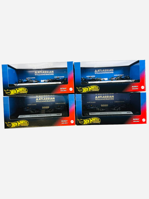 Hot Wheels 2026 F1 Formula One 2025 Racing Premium Atlassian Williams Team Alex Albon #23 & Carlos Sainz #55 2-Pack Box Set Diorama Case JMM98 (4 Pieces)