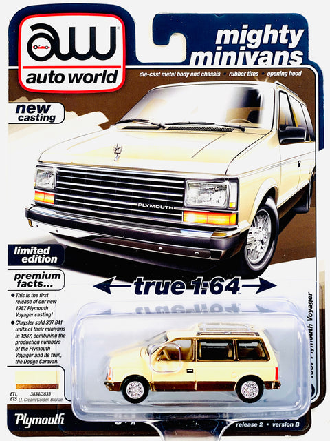 Auto World Mighty Minivans 1987 Plymouth Voyager Cream/Golden Bronze