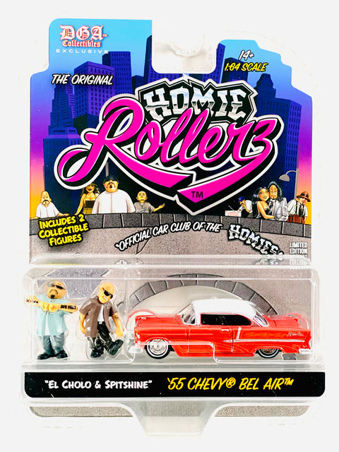 Greenlight x DGA Homie Rollers 2025 Series 1 1955 Chevrolet Bel Air w/ El Cholo & Spitshine