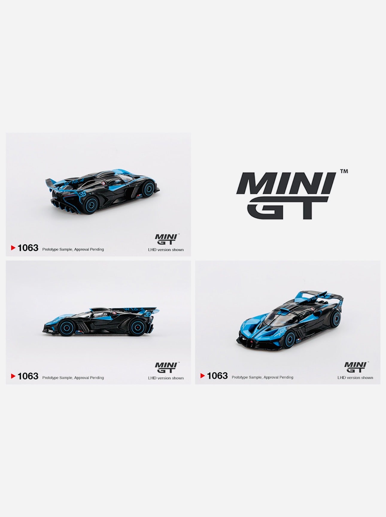 Mini GT Mijo Exclusive Bugatti Bolide Presentation Black Blue