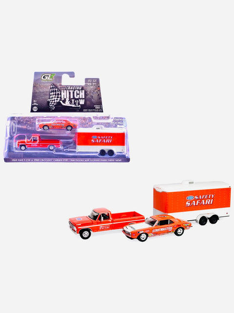 Greenlight Hitch & Tow Series 6 Safety Safari 1969 Ford F-250 Truck & 1969 Chevy Z/28 Camaro Dan Fletcher w/ Enclosed Hauler