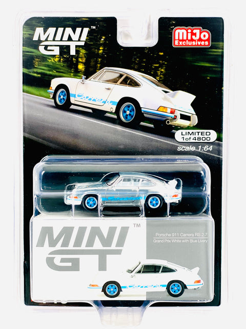 Mini GT Mijo Exclusive Porsche 911 Carrera RS 2.7 Grand Prix White with Blue Livery #715 Chase