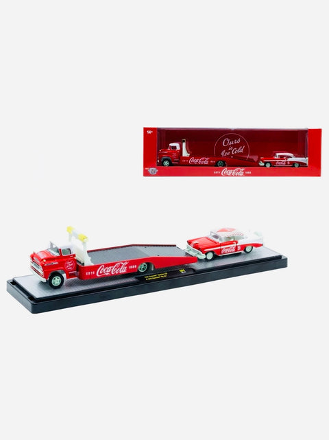 M2 Machines Auto Haulers Coca-Cola 1958 Chevrolet Spartan LCF Truck & 1956 Chevrolet Bel Air Chase