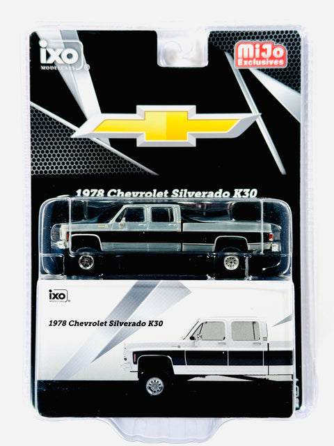 iXO Model 1978 Chevrolet Silverado K30 Crew Cab Fleetside Lifted White & Black Chase