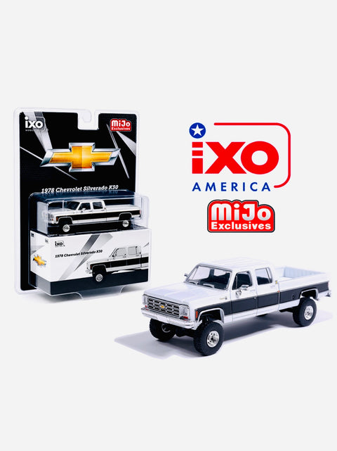 iXO Model 1978 Chevrolet Silverado K30 Crew Cab Fleetside Lifted White & Black