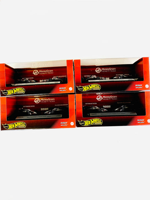 Hot Wheels 2026 F1 Formula One 2025 Racing Premium Team MoneyGram Haas Esteban Ocon #31 & Oliver Bearman #87 2-Pack Box Set Diorama Case JJM97 (4 Pieces)