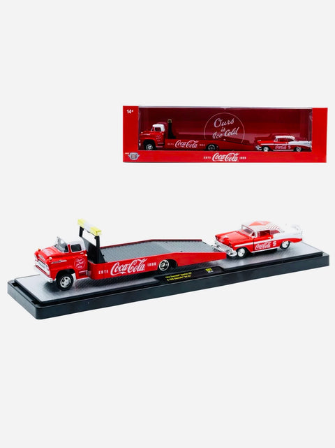 M2 Machines Auto Haulers Coca-Cola 1958 Chevrolet Spartan LCF Truck & 1956 Chevrolet Bel Air
