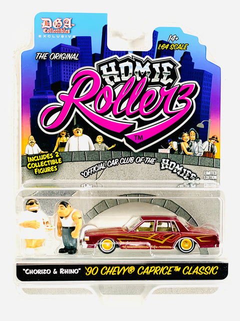 Greenlight x DGA Homie Rollers 2025 Series 1 1990 Chevrolet Caprice Classic w/ Chorizo & Rhino