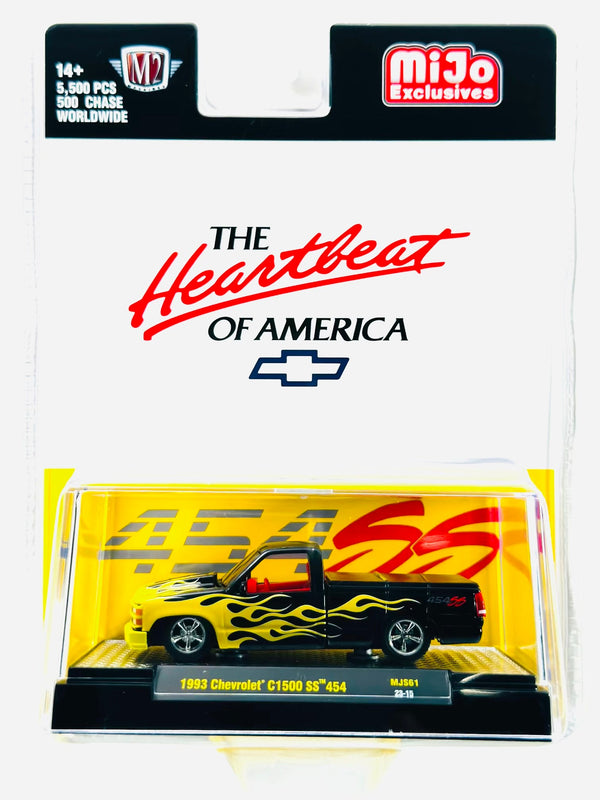 M2 MACHINES THE HEARTBEAT OF AMERICA 1993 CHEVROLET C1500 454SS BLACK W/ YELLOW FLAMES