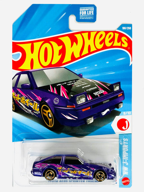 Hot Wheels HW J-Imports Toyota AE86 Sprinter Trueno Purple (198/250) - Damaged Card/Blister