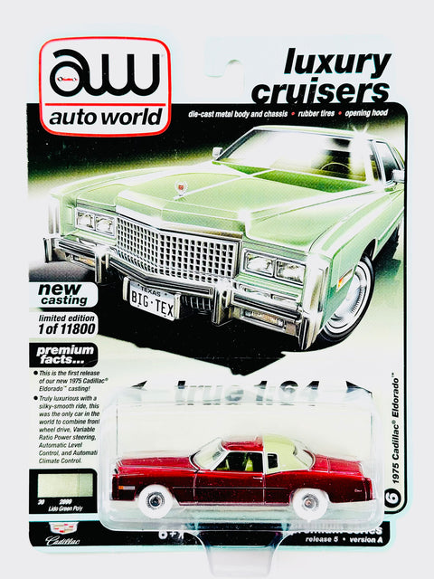 Auto World Luxury Cruisers 1975 Cadillac Eldorado Lido Green Poly Chase - Damaged Card/Blister
