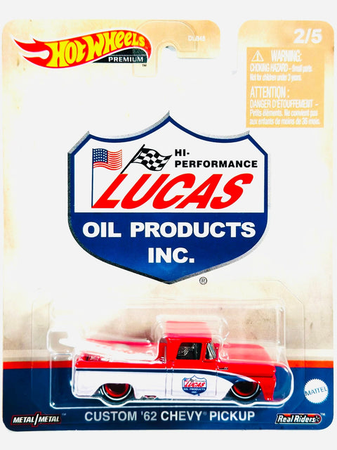 Hot Wheels 2023 Pop Culture Vintage Oil Hi-Performance Lucas Oil Products Inc. Custom '62 Chevy Pickup - Damaged Card