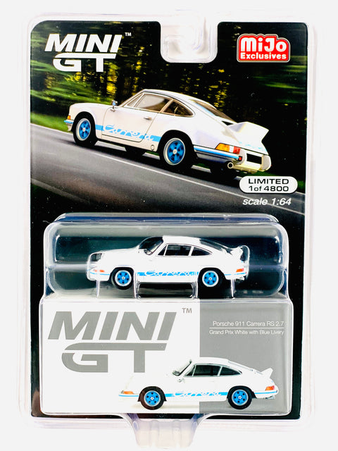 Mini GT Mijo Exclusive Porsche 911 Carrera RS 2.7 Grand Prix White with Blue Livery #715