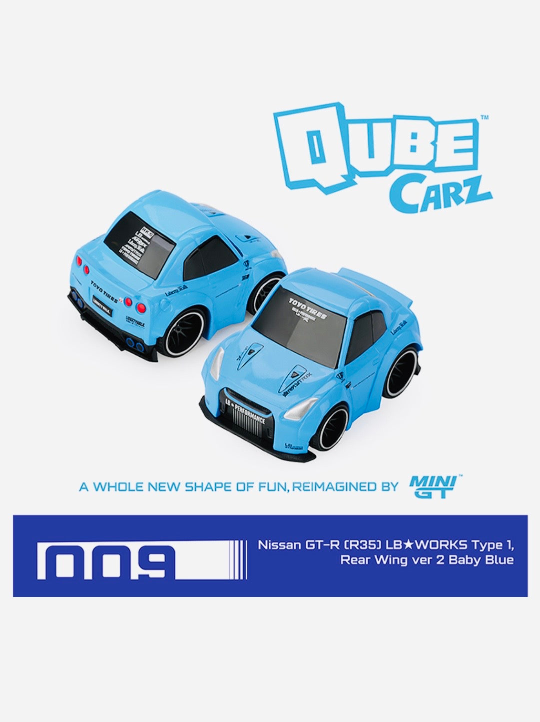 MINI GT LIBERTY WALK Nissan GT-R ライトブルー Mini GT QubeCarz Series 2 Liberty Walk Nissan GTR (R35) LB WORKS