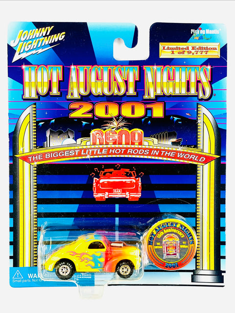 Johnny Lightning Hot August Nights 2001 Reno 15th Anniversary '41 Willy's - Damaged Card/Blister