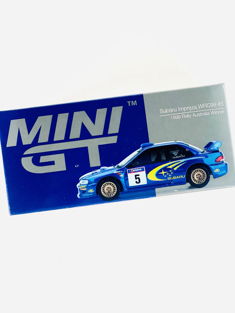 Mini GT Australia Exclusive Subaru Impreza WRC99 #5, Richard Burns & Robert Reid Winner, 1999 Rally Australia #986