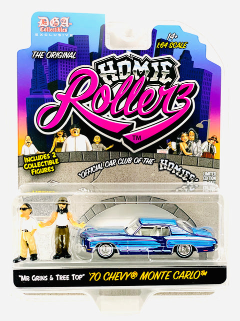Greenlight x DGA Homie Rollers 2025 Series 1 1970 Chevrolet Monte Carlo w/ Mr. Grins & Tree Top