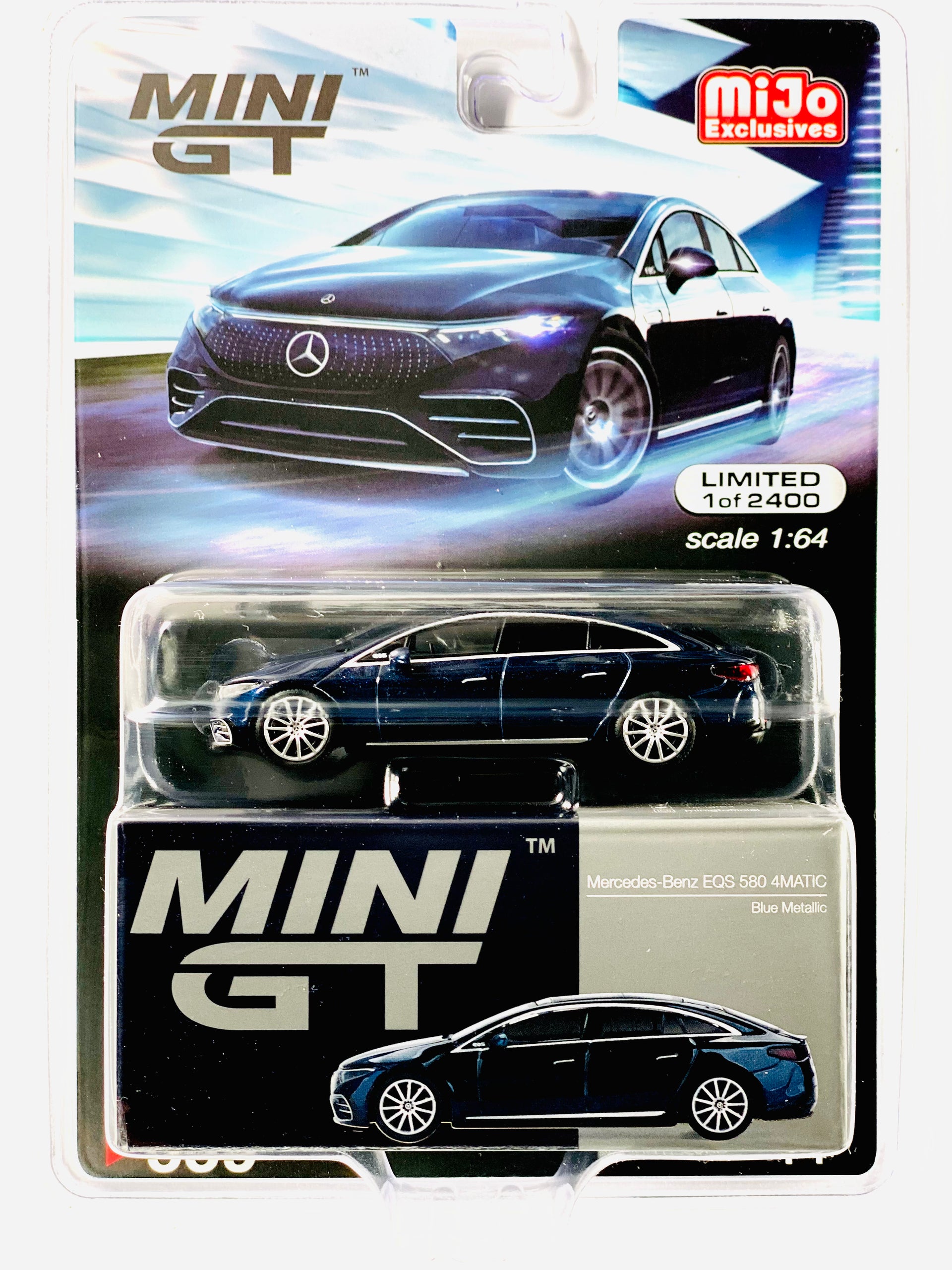 MINI GT　メルセデス ベンツ EQS 580 4MATIC チェイスカー Mini GT Mijo Exclusives Mercedes-Benz EQS 580 4MATIC Blue Metallic