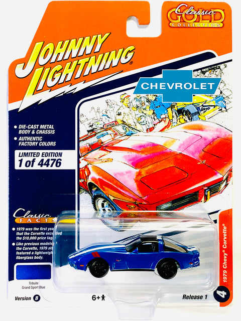 Johnny Lightning Classic Gold 1979 Chevrolet Corvette Tribute Grand Sport Blue