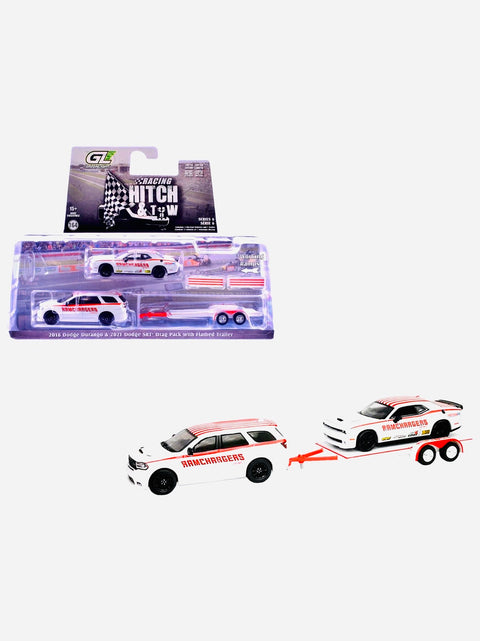 Greenlight Hitch & Tow Series 6 Ramchargers 2018 Dodge Durango & 2016 Dodge Challenger SRT/Hellcat w/ Flatbed Trailer
