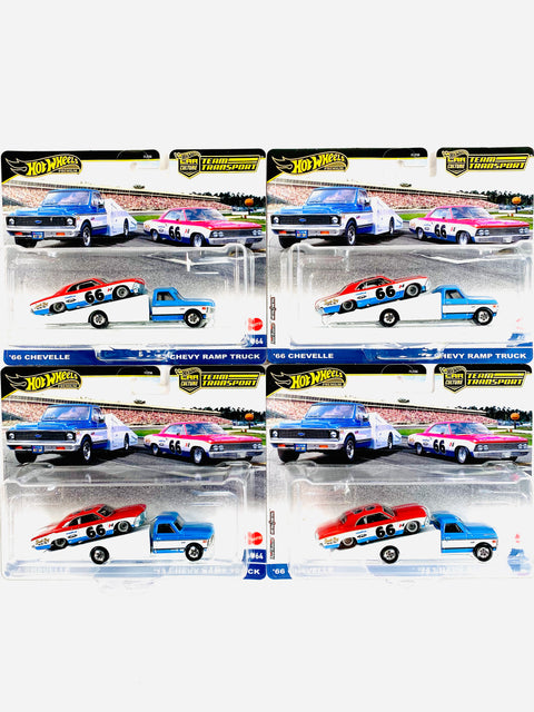 Hot Wheels 2024 Team Transport '66 Chevelle & '73 Chevy Ramp Truck #64 Solid Pack (4 Cars)