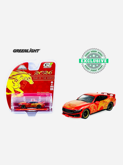 Greenlight Hobby Exclusive Chinese Zodiac 2026 Year of the Horse 2024 Ford Mustang Dark Horse